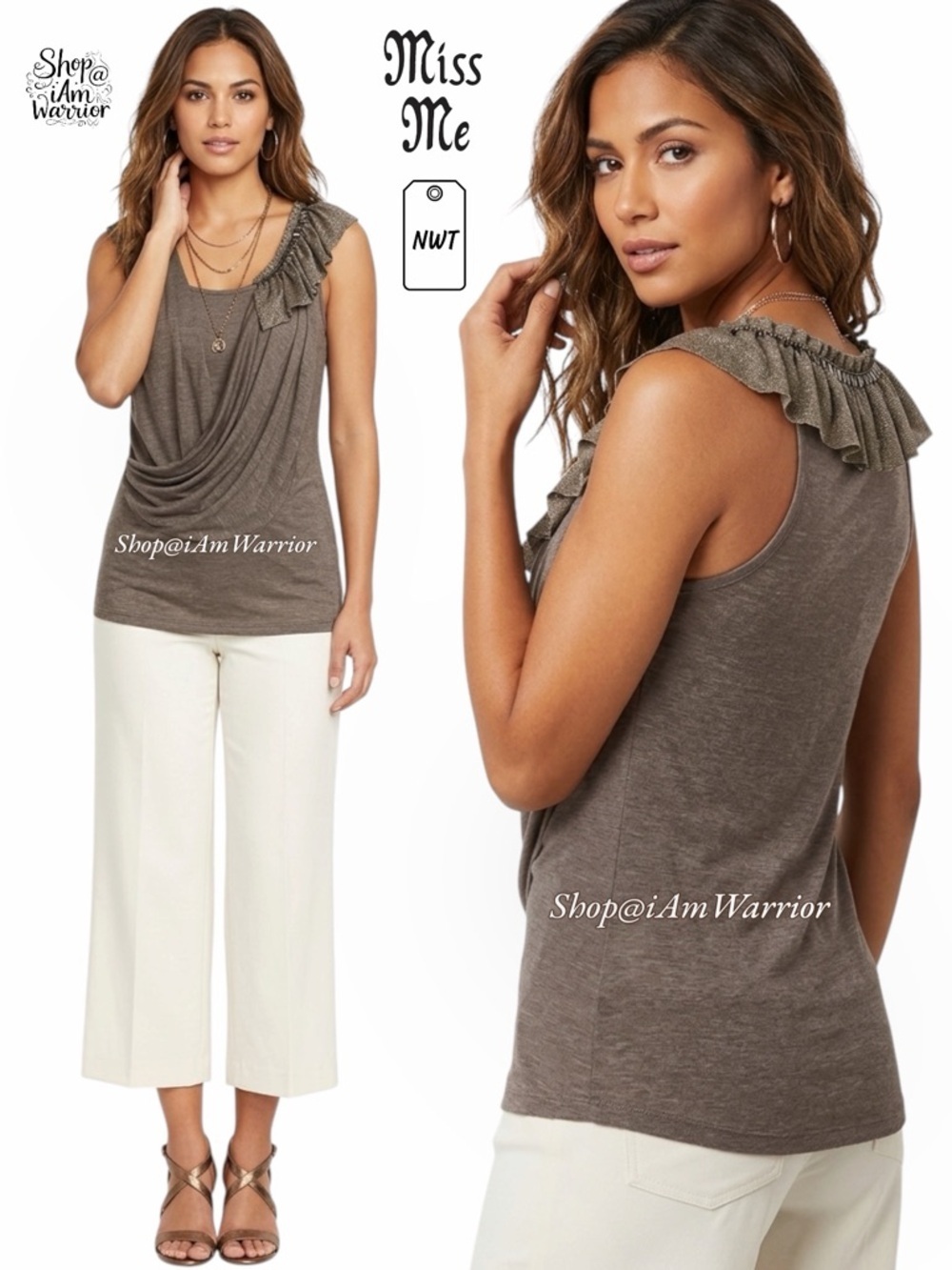 Miss Me NWT draped beaded metallic ruffle top *shop@iamwarrior